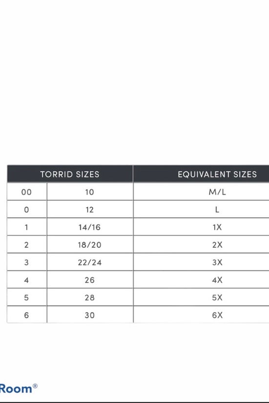 Torrid dress 2025 size chart