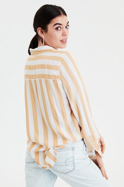 american eagle yellow and white striped shirt