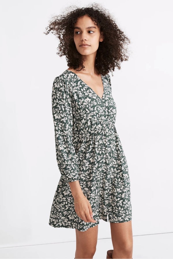 Madewell V Neck mini Dress button front forest lea | Nuuly Thrift