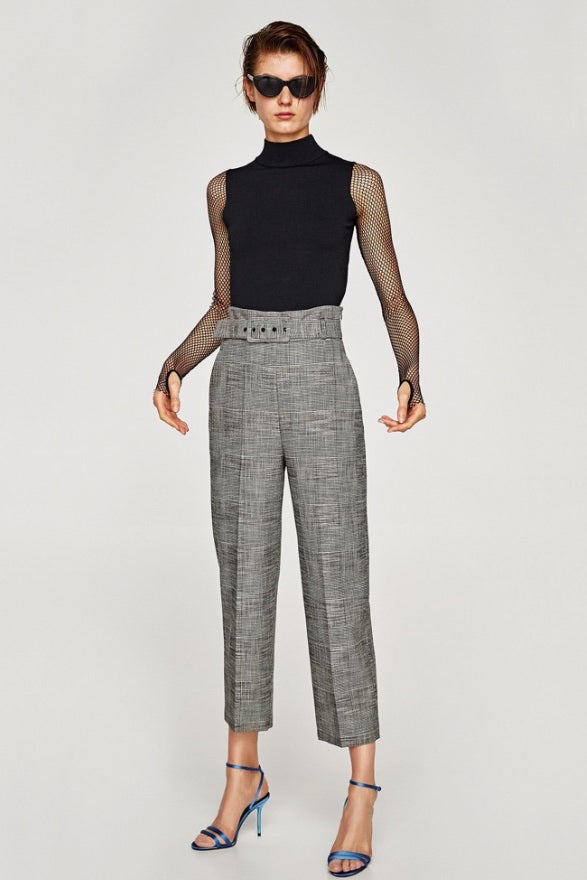 Zara Glen Check Plaid High Waisted Belted Ankle Tr