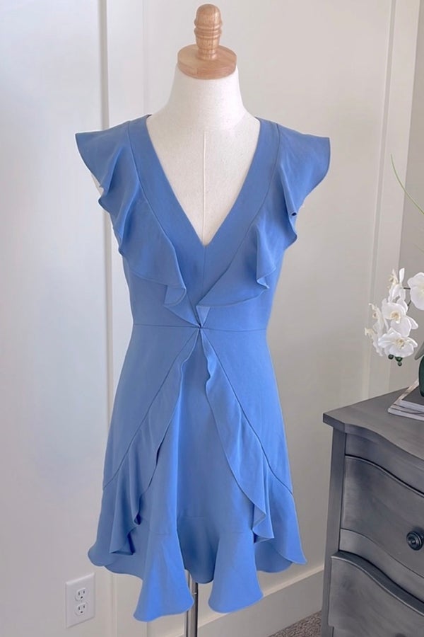 BCBGMAXAZRIA Blue Ruffled Dress Size 4 Nuuly Thrift