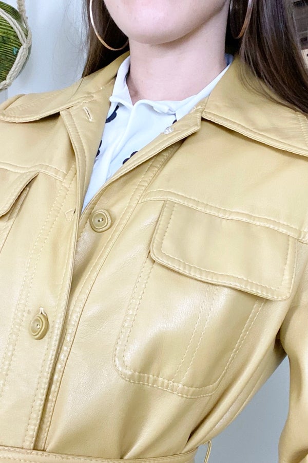 70s Vintage Tan Vegan Leather Wide Collar Jacket | Nuuly Thrift