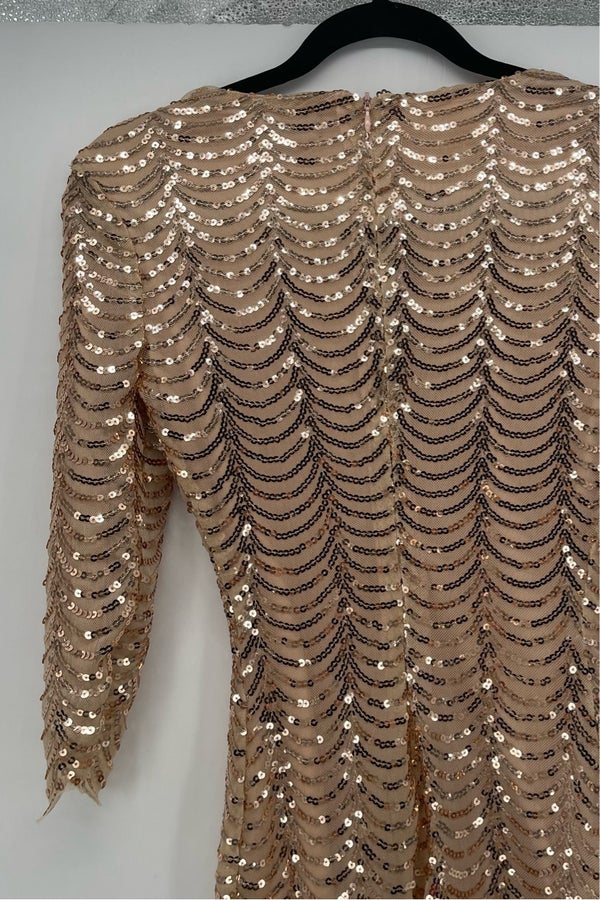 Women's lulus rose gold sequin chevron bodycon dre