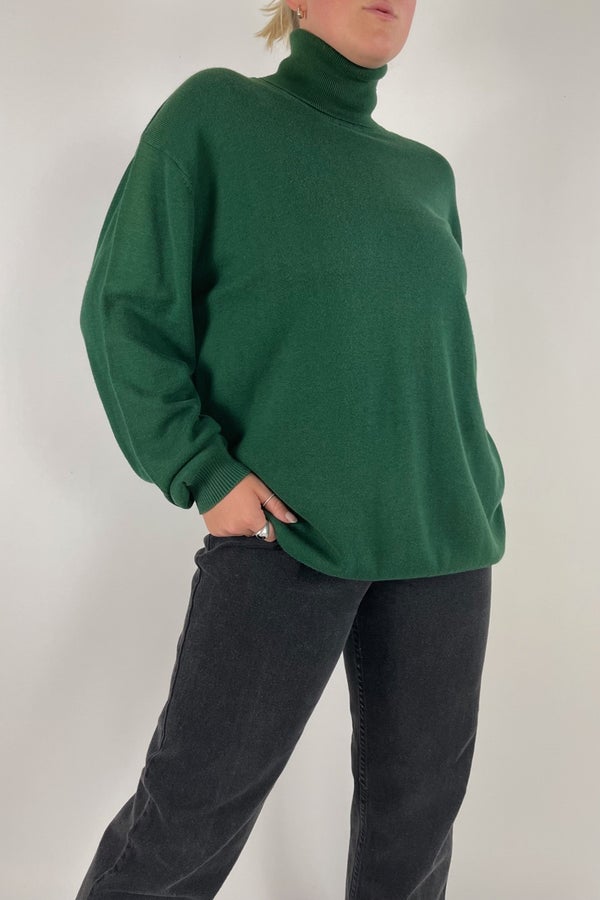 Green Striped Turtleneck Sweater 