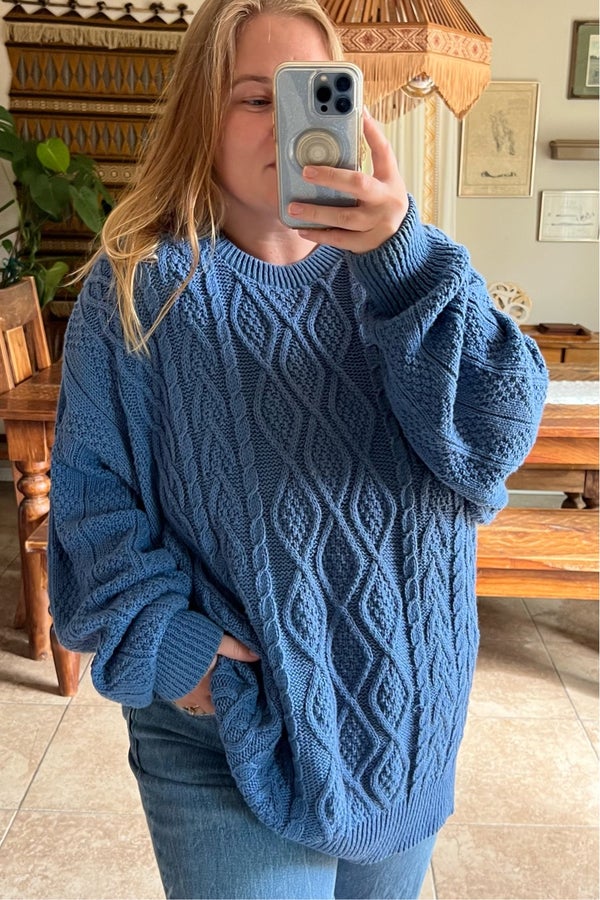 ZAFUL Slit Cable Knit Sweater In DODGER BLUE