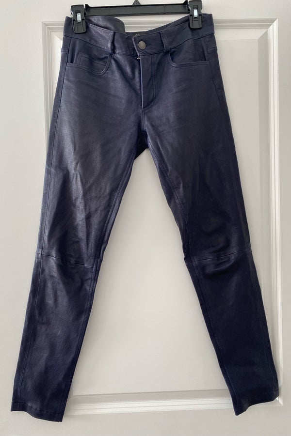 navy leather jeans