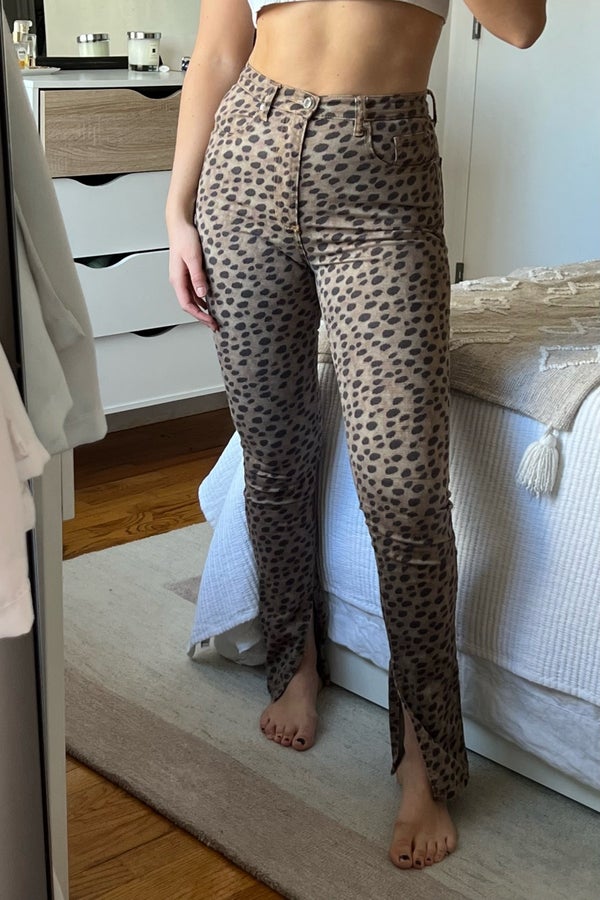 WeWoreWhat Cheetah Split Pant Jeans