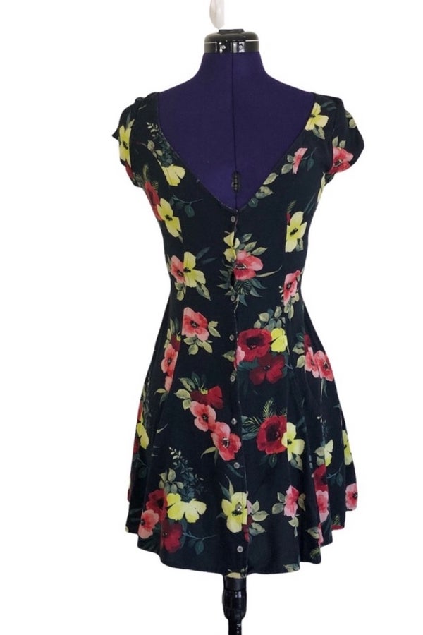 Hollister Floral Print Tiered Mini Dress In Black