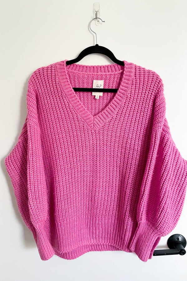 Cinq a sept oversized chunky pink v neck sweater | Nuuly Thrift