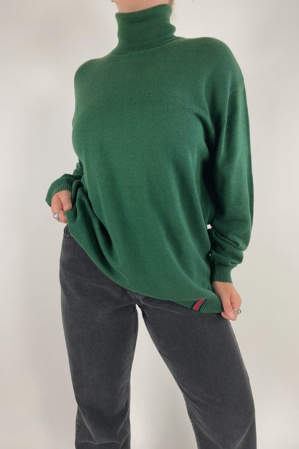 Green Striped Turtleneck Sweater 