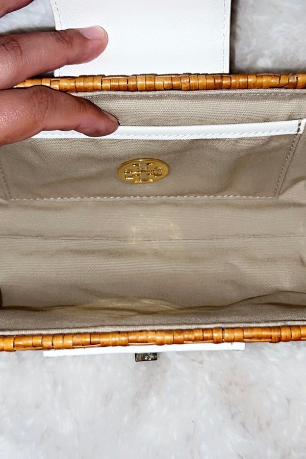 TORY BURCH Rattan Turn-lock Clutch in White | Nuuly Thrift