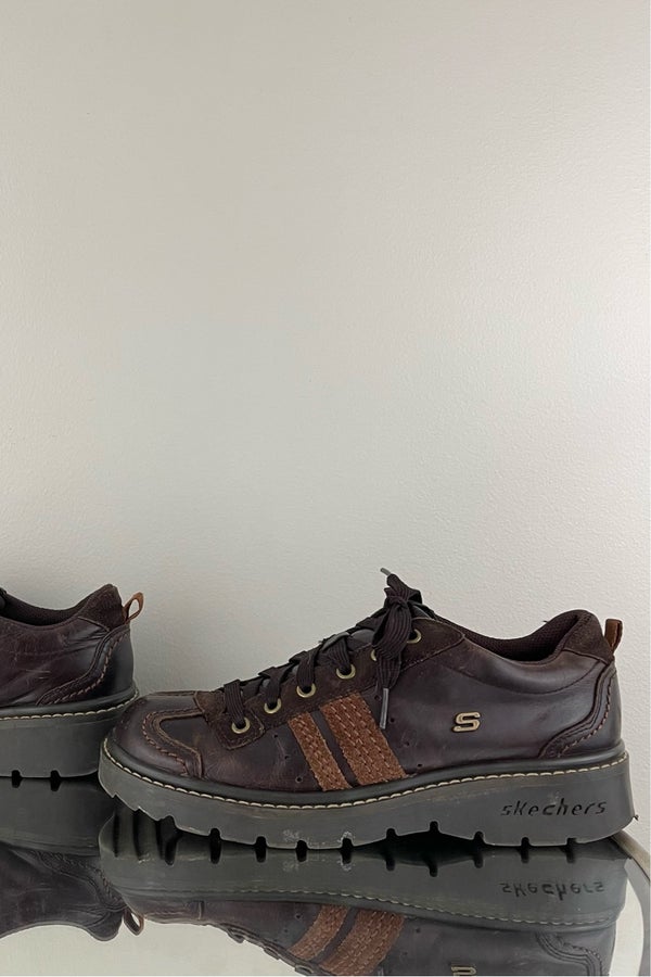 SKECHERS Vintage Y2K 90's Brown Leather Chunky Zip