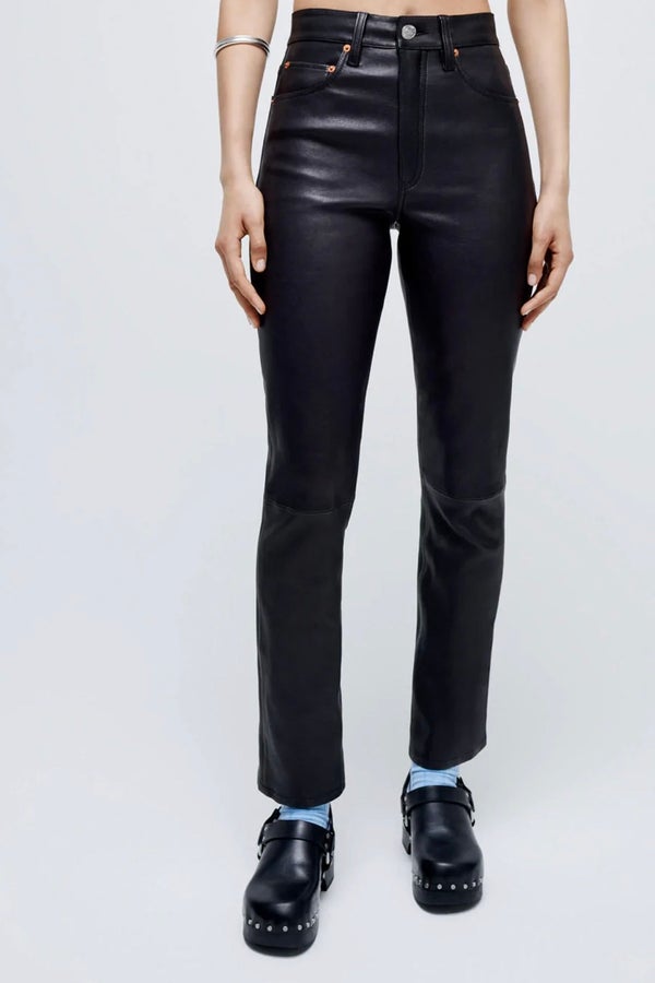 High-rise leather leggings in black - Frame