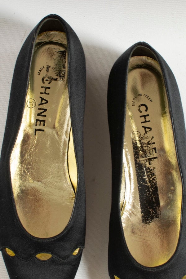 80s Chanel Satin Ballet Flats