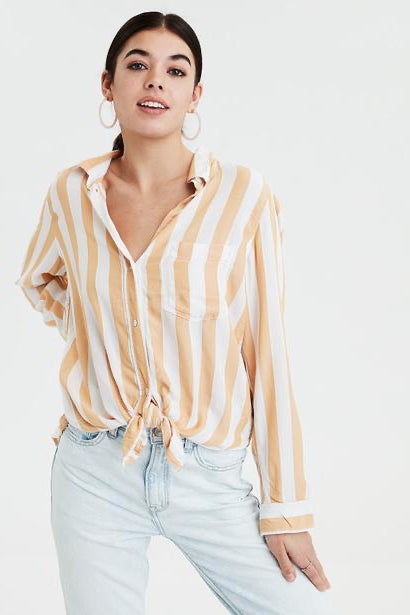 american eagle yellow and white striped shirt