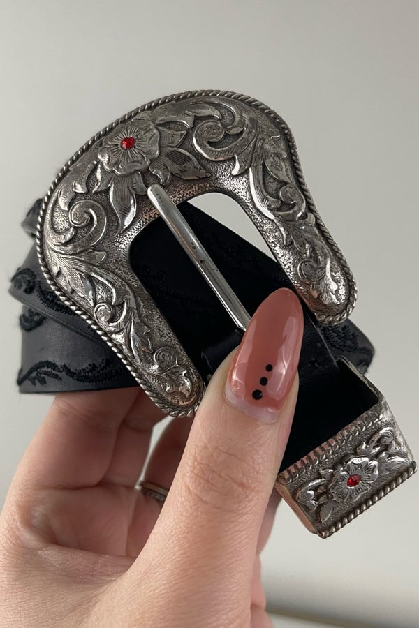 NOCONA Black Leather Edgy Western Floral Buckle St Nuuly Thrift