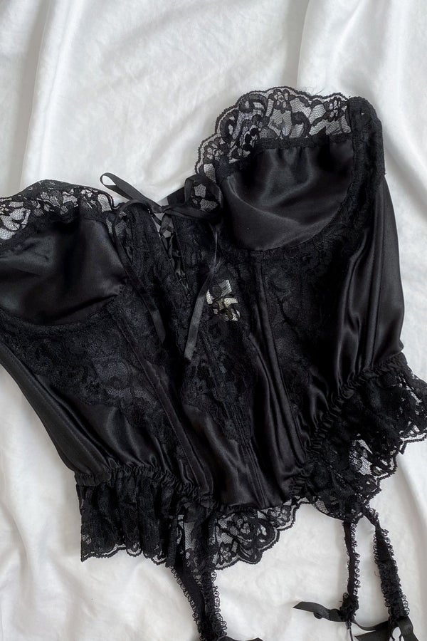 vintage victoria's secret black gothic satin lace