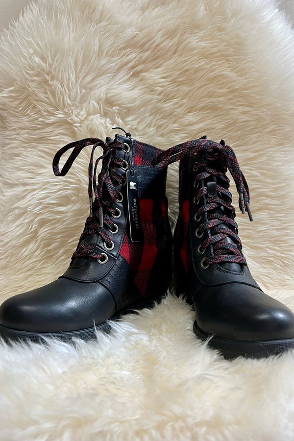 Sorel red plaid online wedge boots