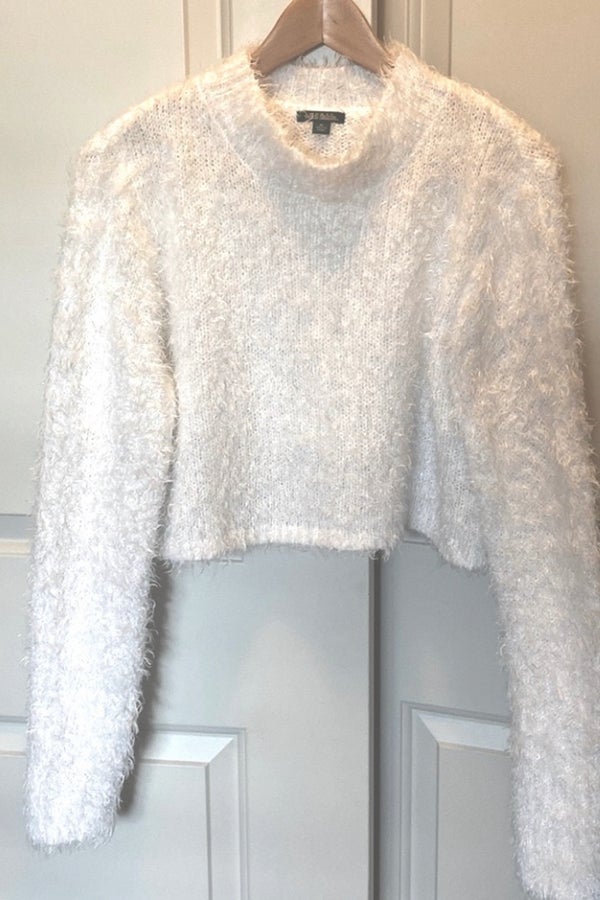 White fuzzy hotsell cropped sweater