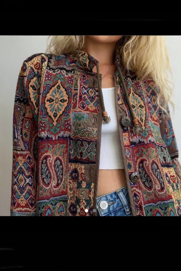 Vintage tapestry jacket with awesome quilt pattern