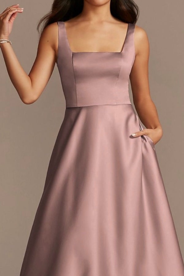 Satin Square Neck Tank Bridesmaid Dress