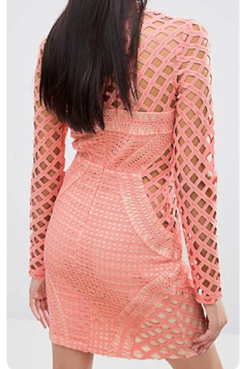 Missguided lace shift dress in coral