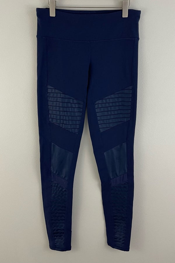 Alo Yoga Accelerate Leggings Blue Navy Accent Houndstooth Size Large  Women's EUC