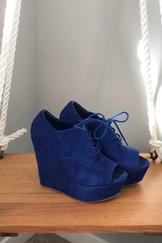 Blue suede clearance wedge shoes