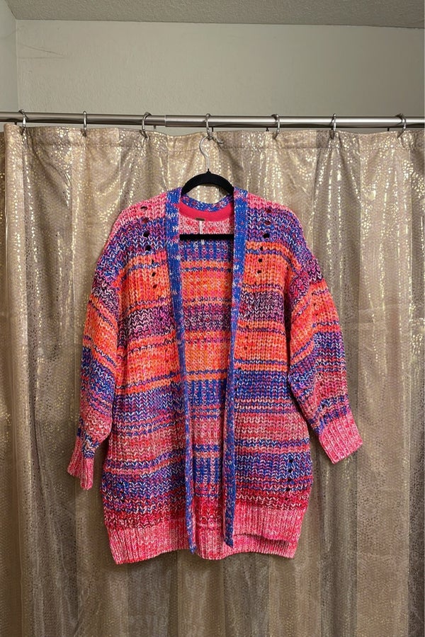 Free People dreaming again chunky knit pink purple orange sweater cardigan  NWOT