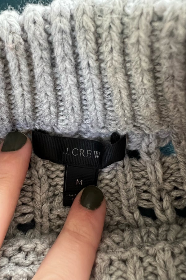 Grey J.Crew Mockneck cable-knit sweater