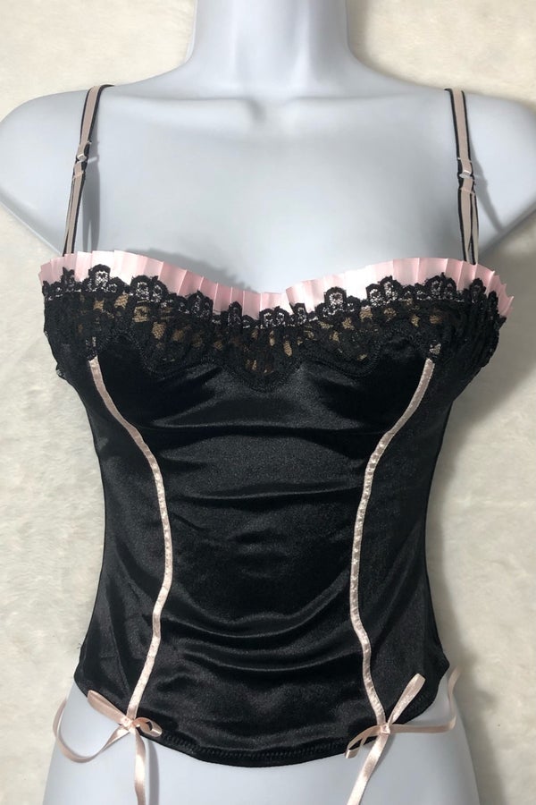 VICTORIA'S SECRET Very Sexy Lace Corset Top,BLACK/BEI SIZE 34DDD/F75  #325823-093