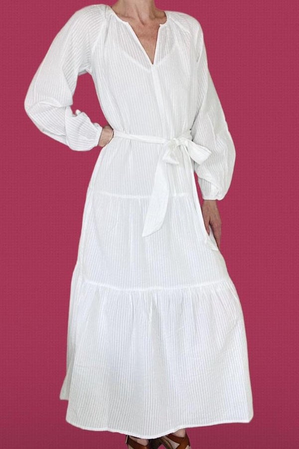 Long Sleeve White Gauze Dress