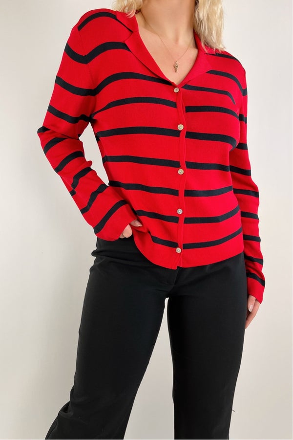 black and red striped cardigan