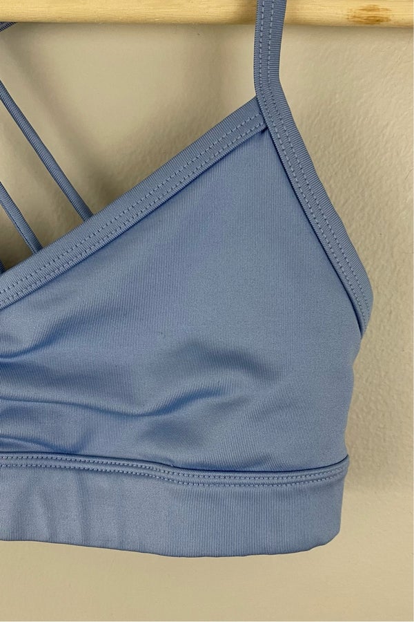 alo Sunny Strappy Sports Bra in UV Blue Glossy