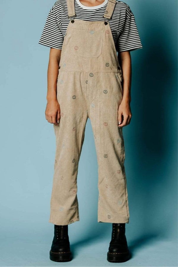 beige corduroy overalls