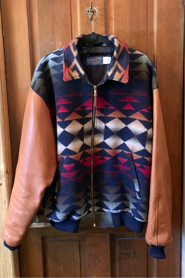 Pendleton Bomber Jacket Coat with Leather Sleeves, | Nuuly Thrift