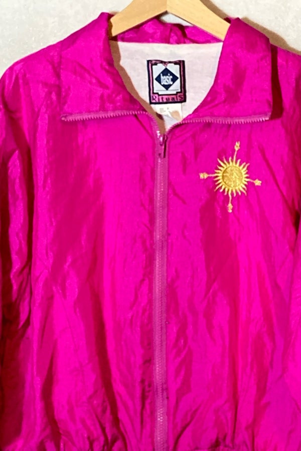 Vtg Basic Rituals women size S nylon jacket zip hot pink embroidered  windbreaker