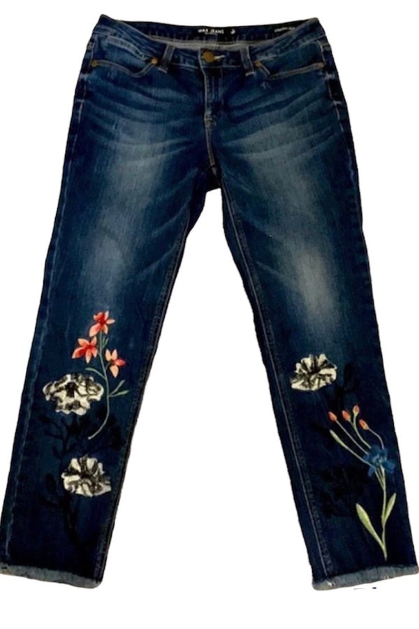 Max jeans blue embroidered floral jeans Nuuly Thrift