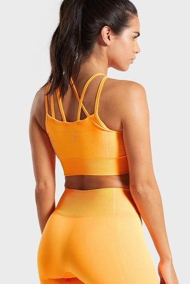 Gymshark orange set sports bra + bike shorts Full - Depop