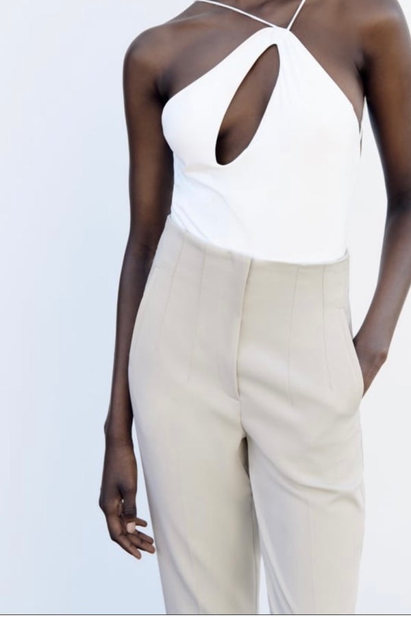 Zara Oyster White High Waisted Pants, Women's Fashion, Bottoms