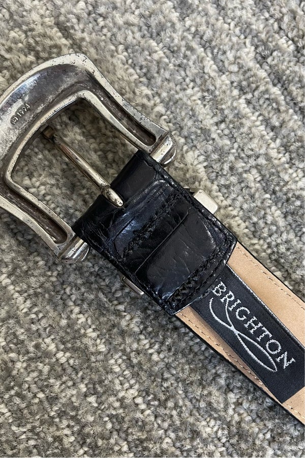Brighton Black Leather Belt Ornate Silver Buckle Size S