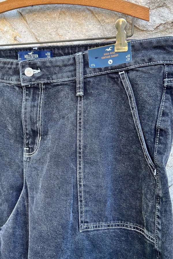 Pantalon jeans HOLLISTER original, HIGHEST- RISE VINTAGE BAGGY , azul