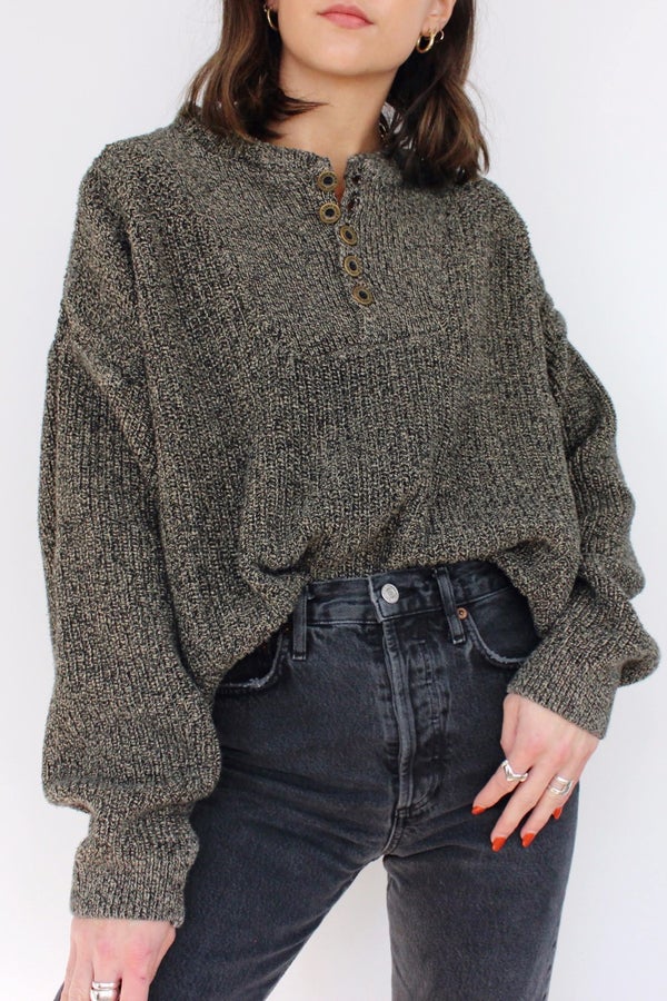 90s Vintage Oversized Henley Sweater Neutral Nuuly Thrift