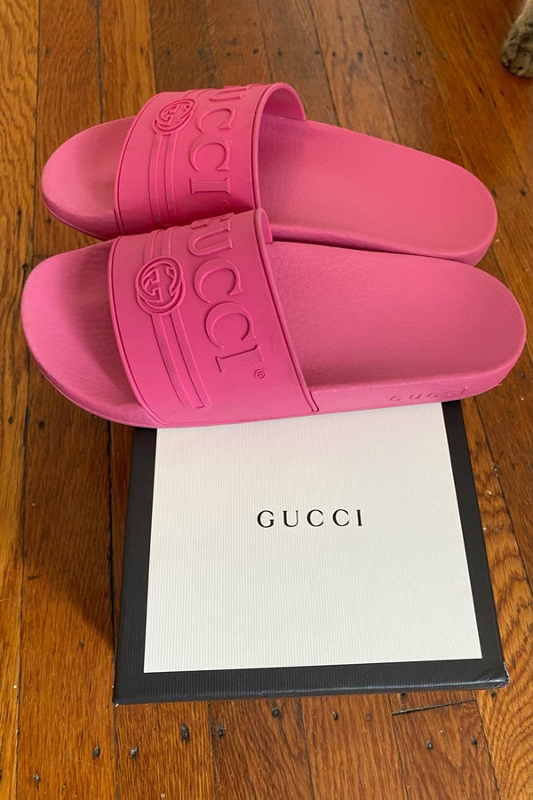 Neon pink gucci on sale slides