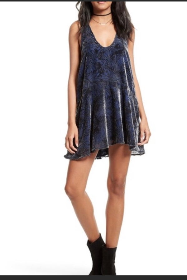 Burnout Velvet Gigi Mini Dress Blue