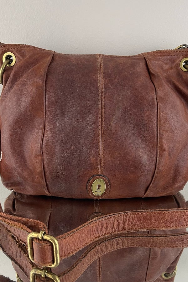 Vintage Fossil Brown Leather Small Crossbody Shoulder Bag Purse