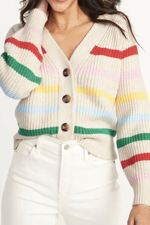 OLD NAVY Creme Rainbow Striped Shaker-Stitch Chunk | Nuuly Thrift