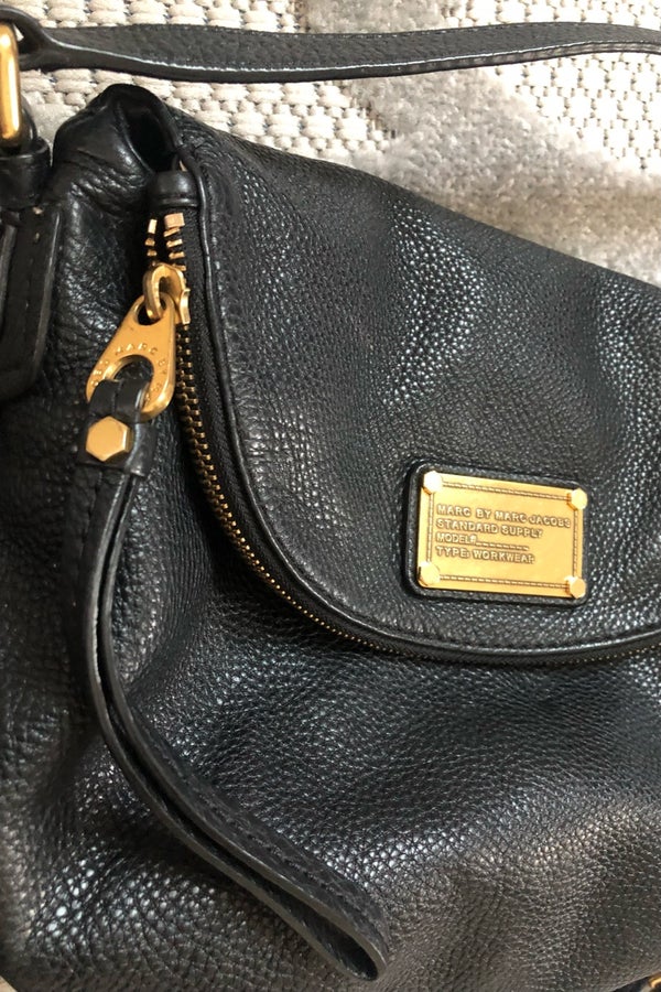 Marc Jacobs Natasha Black Pebble Leather Flap Crossbody Bag