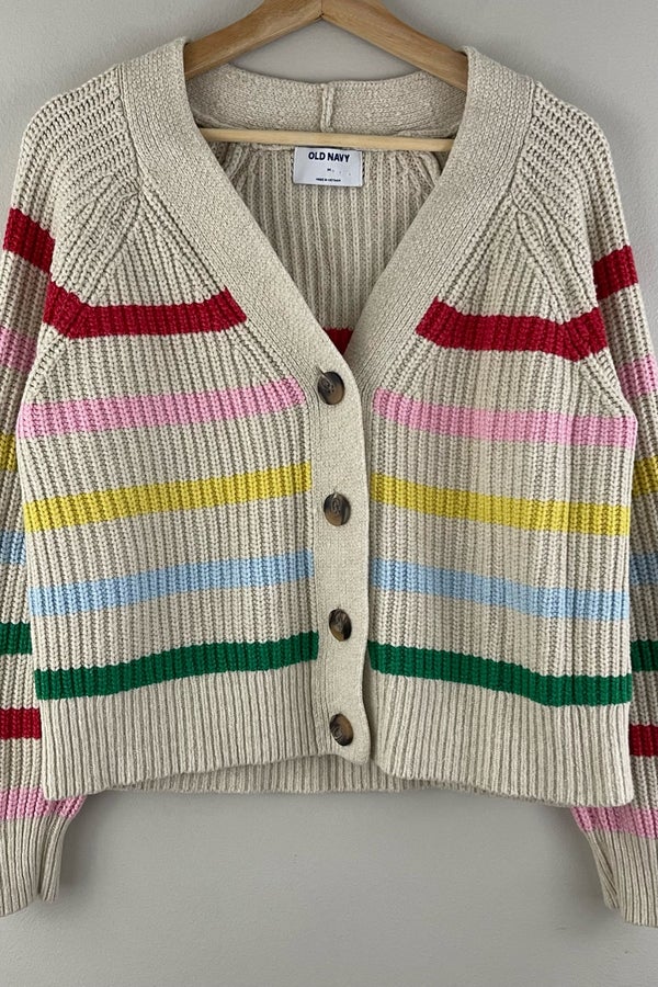 OLD NAVY Creme Rainbow Striped Shaker Stitch Chunk Nuuly Thrift