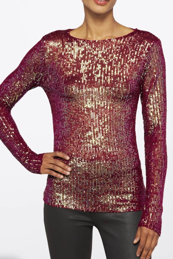 Free People Gold Rush Long Sleeve Sequin Top